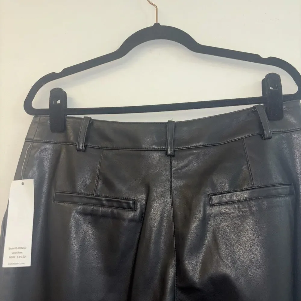 Calvin Faux Leather Pants Women’s Silver Sz 8‎ Black Goth Emo Cybercore Rock Eco